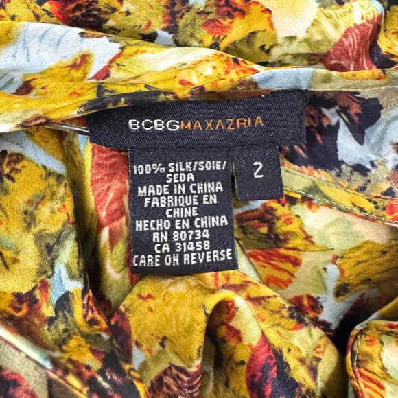 BCBGMaxazria Womens Halter Top Blouse Size 2 100% Silk Autumn Fall Flowy Yellow - Picture 2 of 8